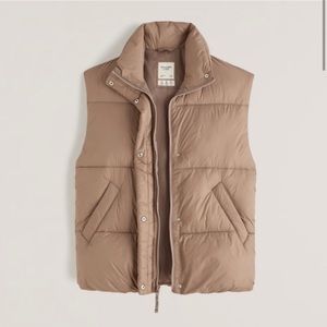 Abercrombie Oversized Quilted Puffer Vest S Taupe